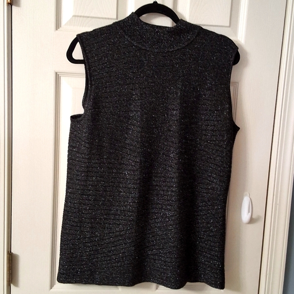 Black Metallic Mock Neck Vintage Sweater Office Wear Business Casual Meeting Top - Picture 16 of 16